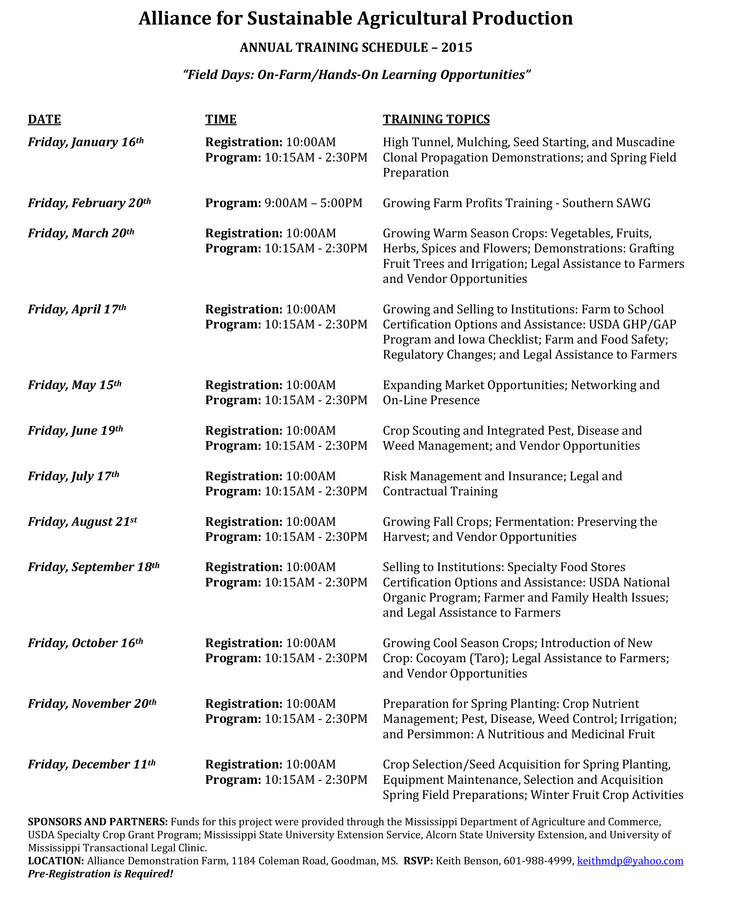 ASAP-AnnualTrainingSchedule2015 FINAL