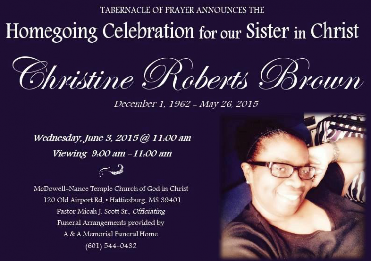 Christine's funeral arrangements