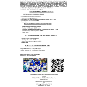 Fellowship of Christian Athlete’s Good Friday Breakfast of Champions Fellowship of Christian Athlete’s Good Friday Breakfast of Champions