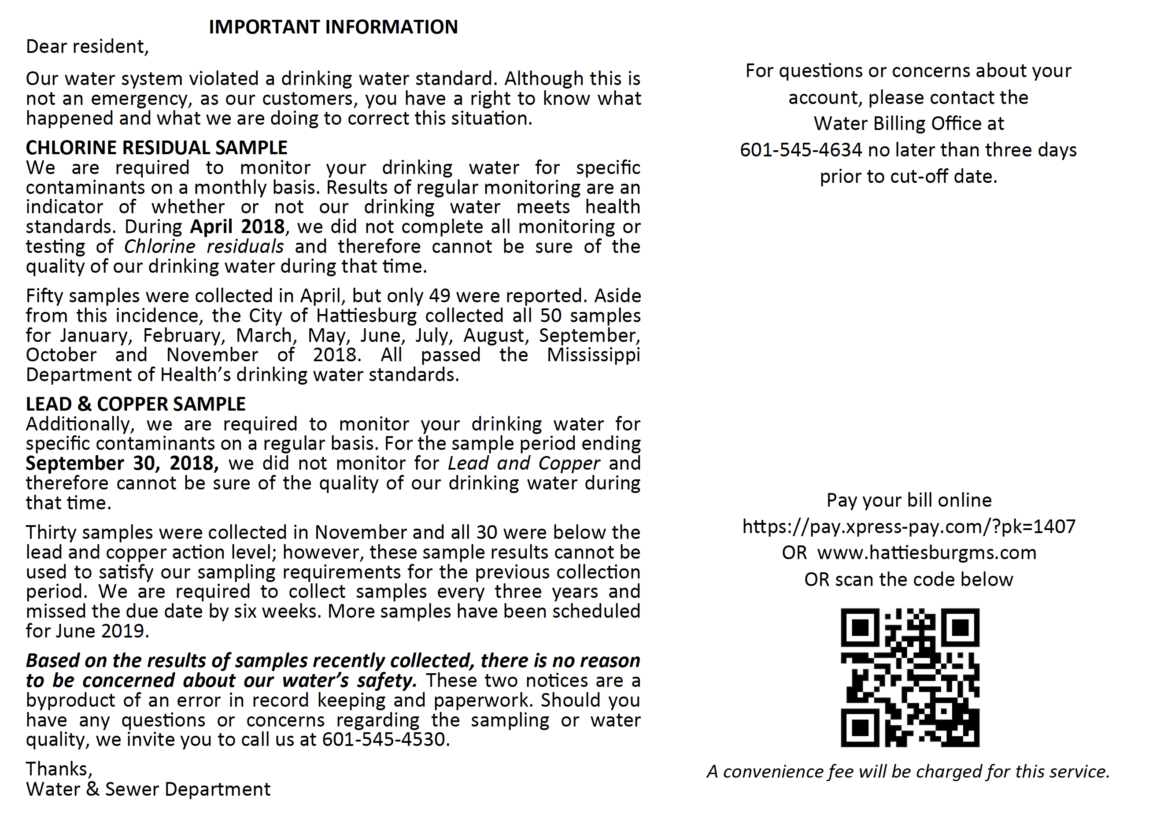 Hattiesburg Notifies Residents of Water Reporting Violation City of