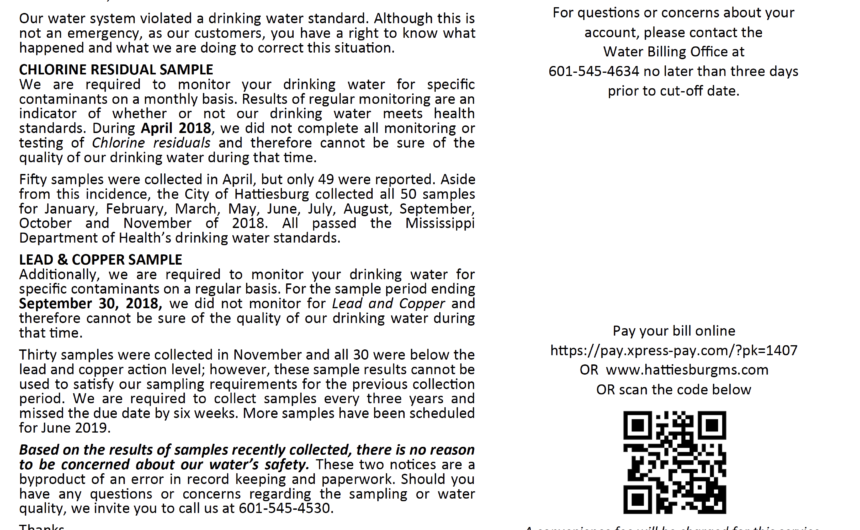 Hattiesburg Notifies Residents of Water Reporting Violation