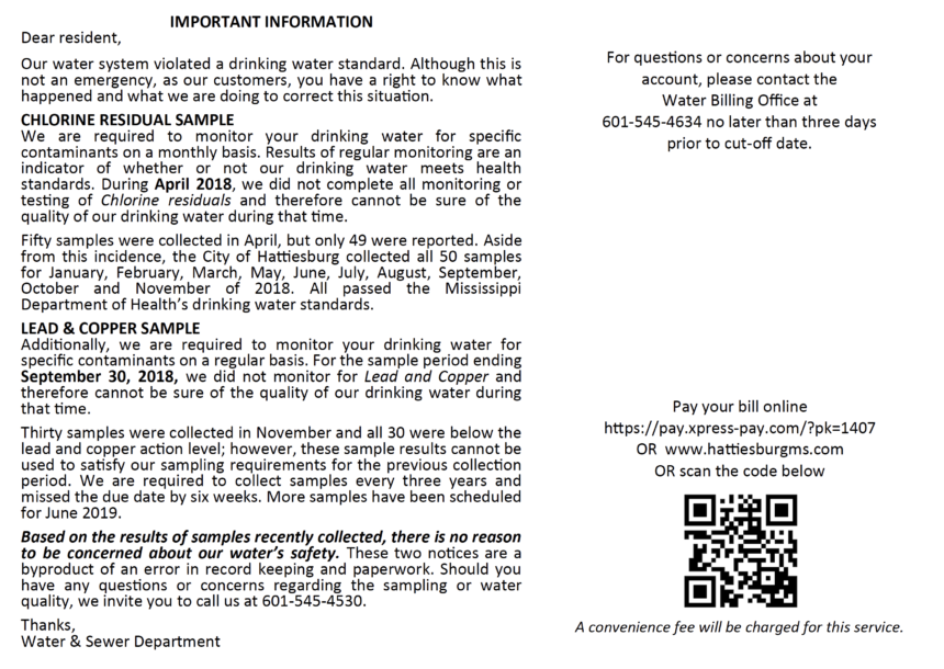 Hattiesburg Notifies Residents of Water Reporting Violation