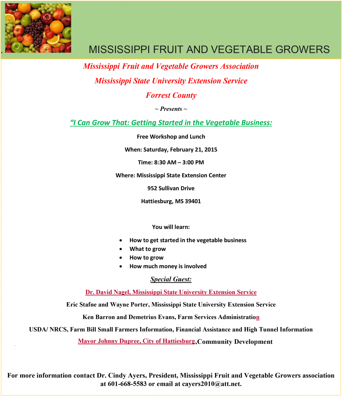 Mississippi Fruit and Vegetable Growers Presents Free and